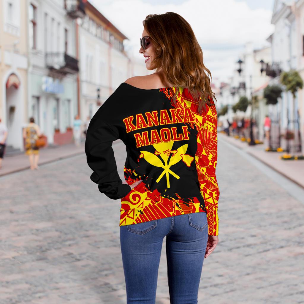 Kanaka Flag Polynesian Women's Off Shoulder Sweater - Nora Style - Polynesian Pride