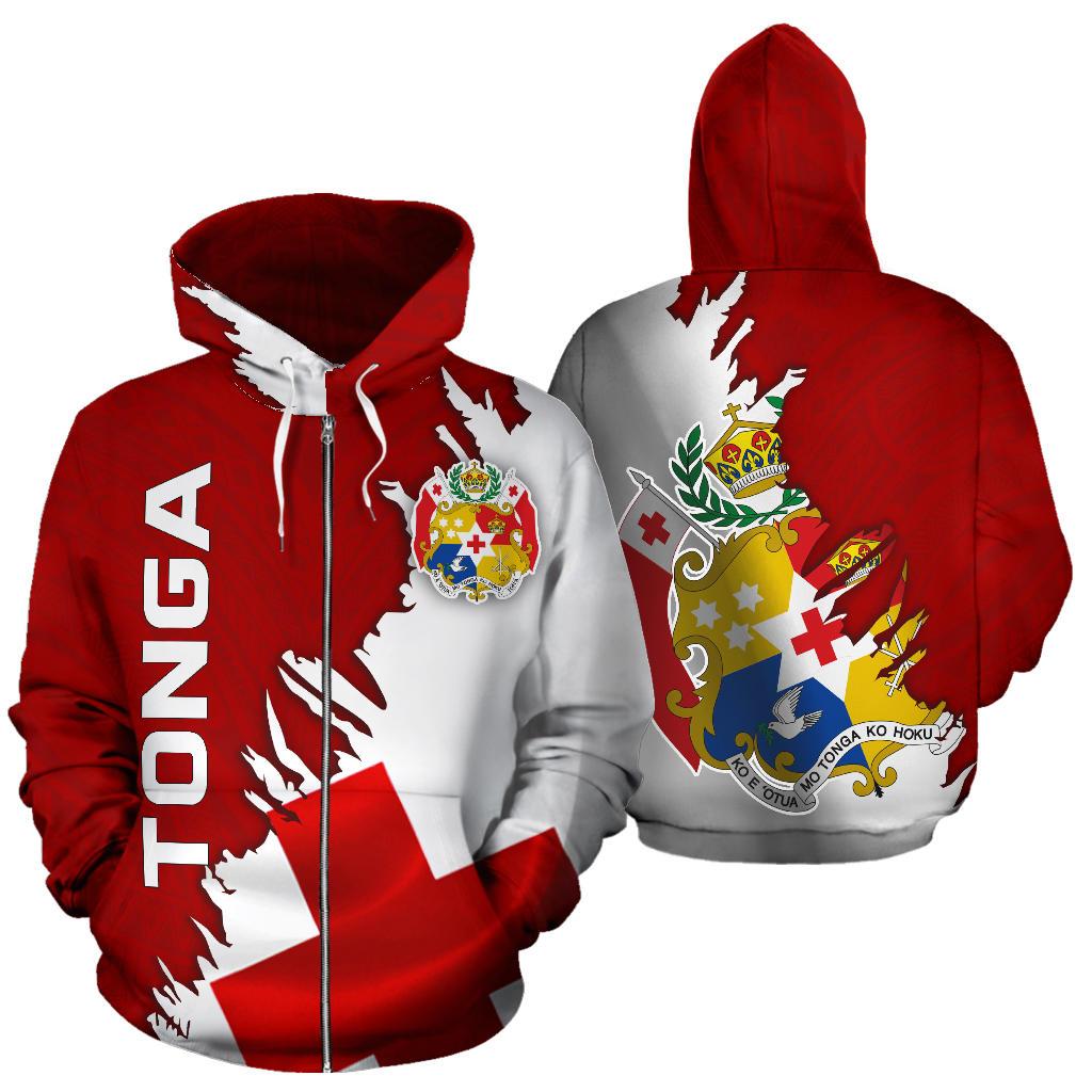 Tonga All Over Zip up Hoodie Wrap Style Unisex Red - Polynesian Pride