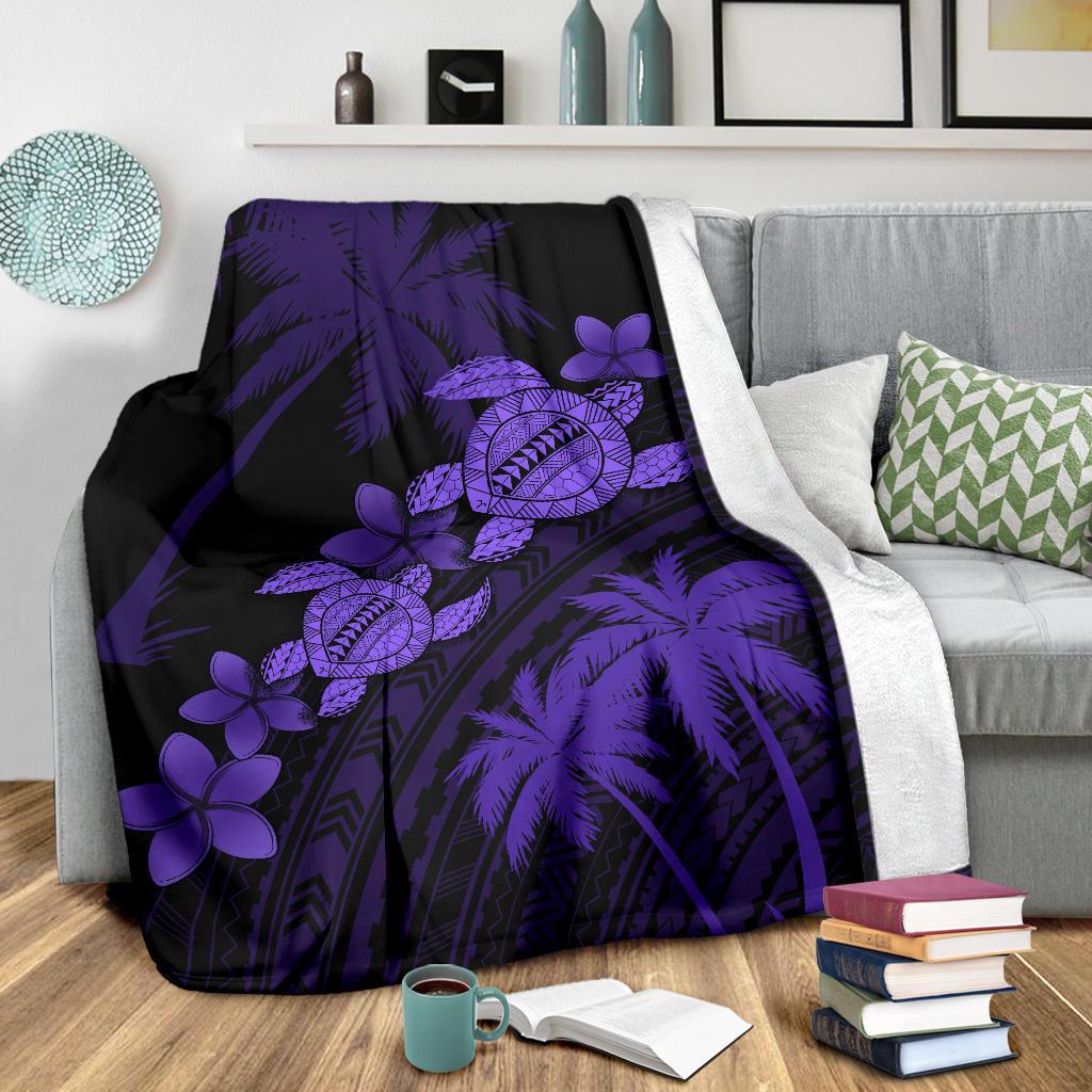 Hawaii Turtle Plumeria Coconut Tree Polynesian Premium Blanket - Purple - Polynesian Pride