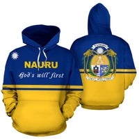 Nauru Hoodie Nauru Flag Coat of Arms Gods Will First Unisex Blue - Polynesian Pride