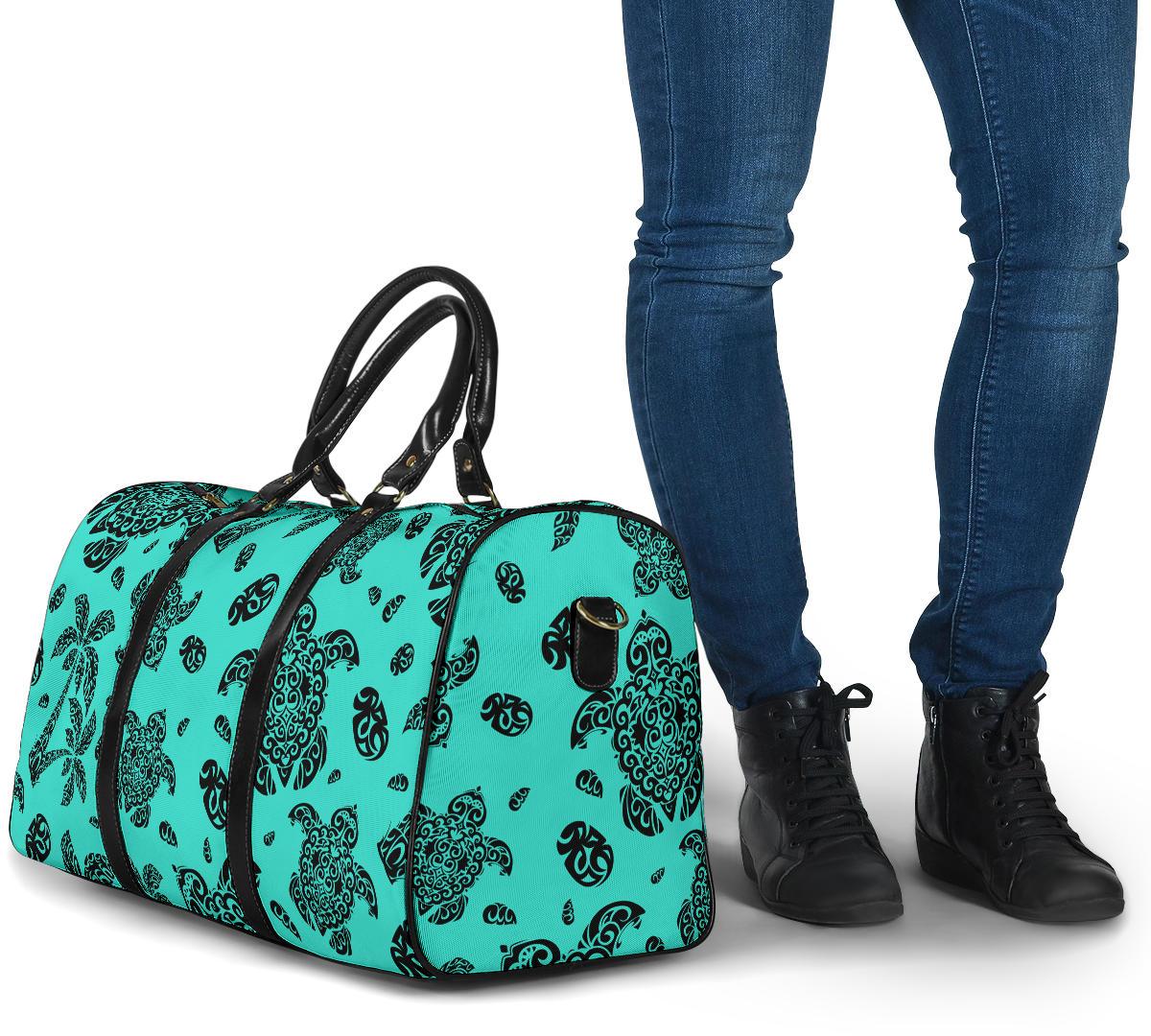 Polynesian Turtle Palm And Sea Pebbles Turquoise Hawaii Travel Bag - Polynesian Pride