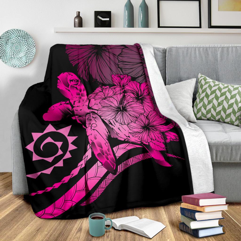 Hawaii Turtle Hibiscus Polynesian Vintage Premium Blanket - Pink - Polynesian Pride