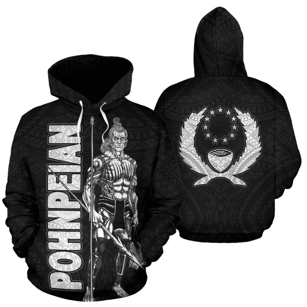Pohnpei Polynesian Zip up Hoodie Micronesia Pohnpeian Warrior Unisex Black - Polynesian Pride