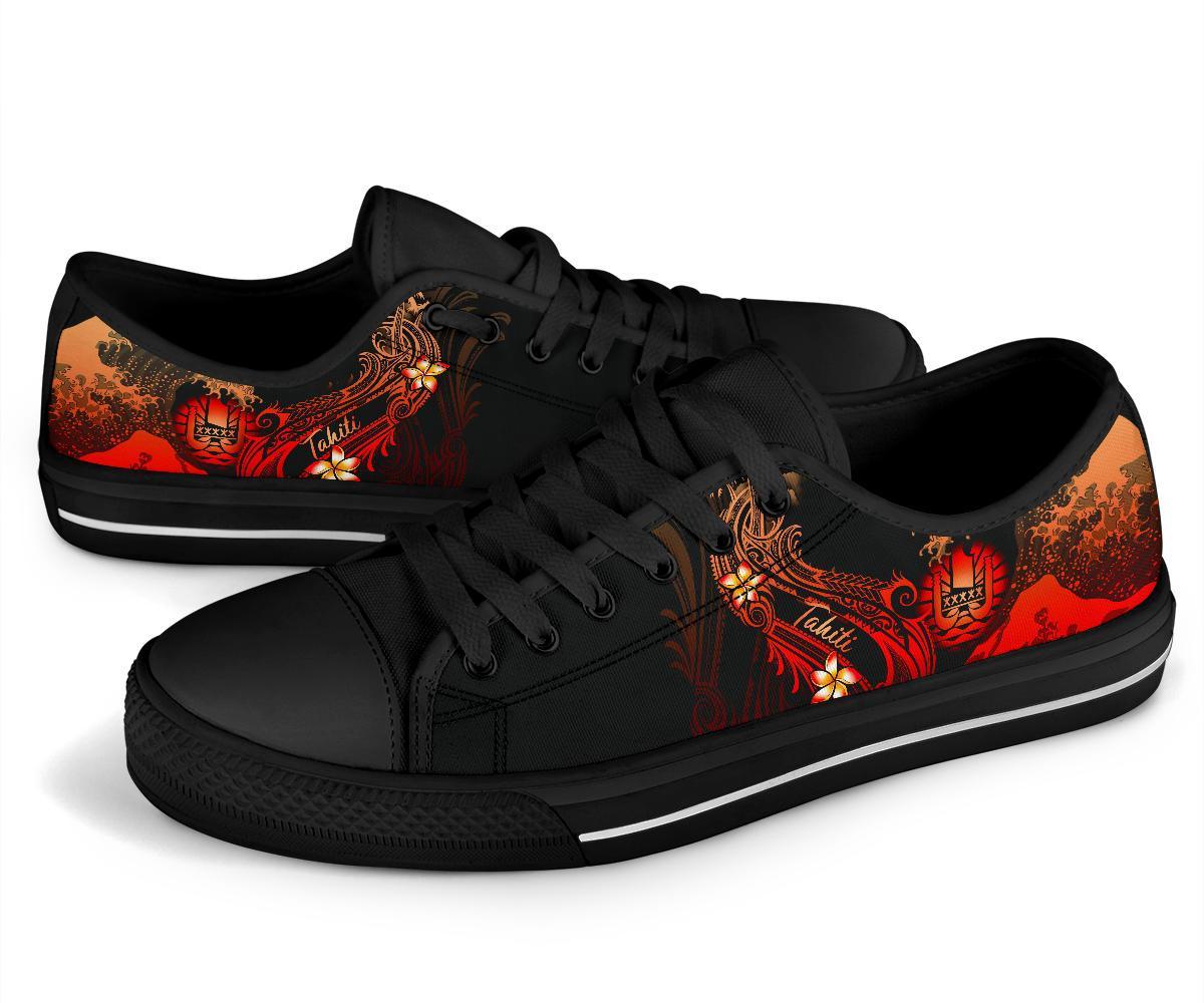 Tahiti Polynesian Low Top Shoe - Plumeria Flowers And Waves - Polynesian Pride