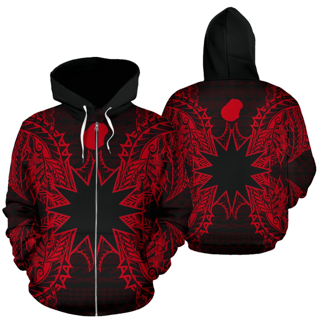 Nauru Polynesian All Over Zip up Hoodie Map Red Unisex Red - Polynesian Pride