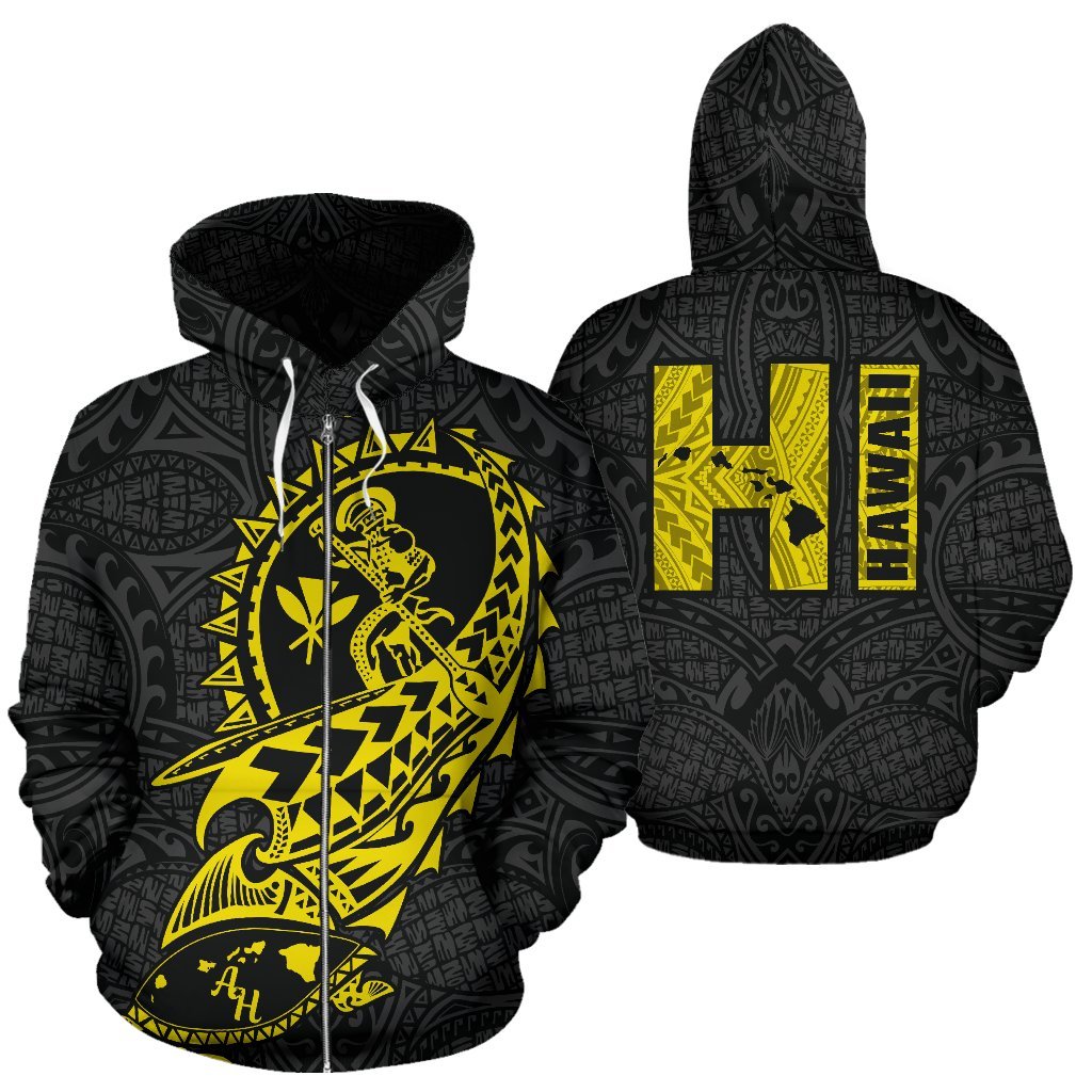 Polynesian Suffer Kanaka Warrior Hawaii Zip Hoodie Yellow Unisex Yellow - Polynesian Pride