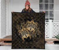 Hawaii Premium Quilt - Turtle Strong Pattern Hibiscus Plumeria Gold AH - Polynesian Pride