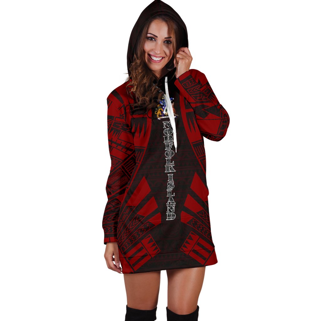 Norfolk Island Hoodie Dress - Polynesian Tattoo Red - Polynesian Pride