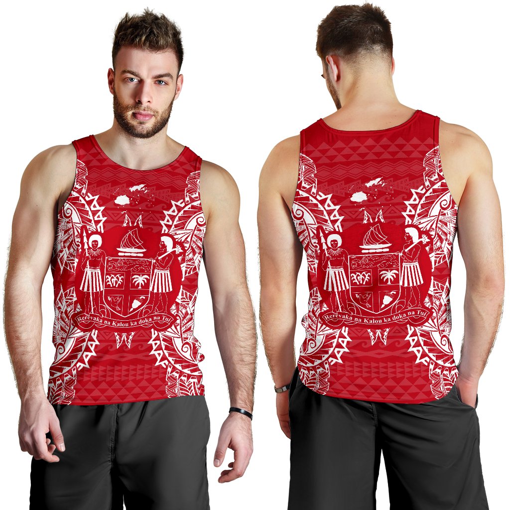 Fiji Polynesian Men Tank Top Map Red White - Polynesian Pride