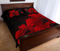 Hawaii Quilt Bed Set - Hawaii Hibiscus Black And Red Quilt Bed Set - Polynesian Pride