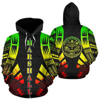 Marshall Islands All Over Zip up Hoodie Reggae Tattoo Style Unisex Mix - Polynesian Pride