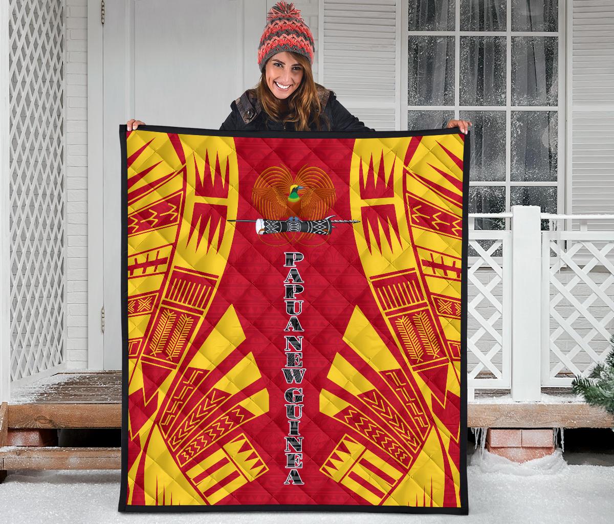 Papua New Guinea Premium Quilt - Papua New Guinea Coat Of Arsms Polynesian Yellow Tattoo - Polynesian Pride
