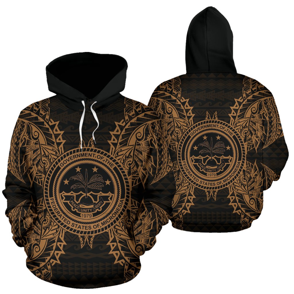 Federated States of Micronesian Polynesian ll Over Hoodie Map Gold Unisex Gold - Polynesian Pride