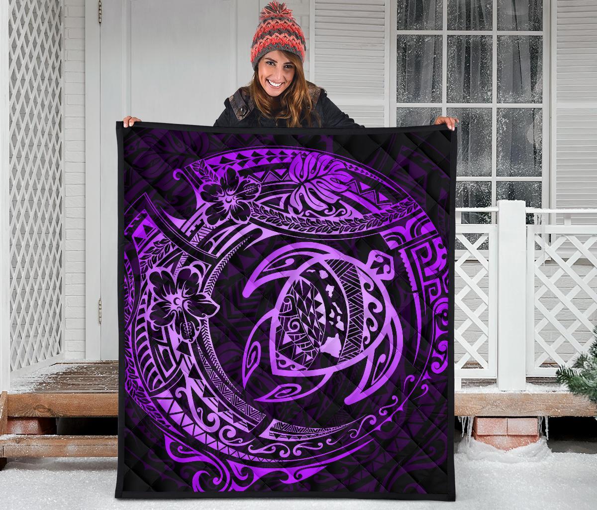 Hawaiian Turtle Polynesian Purple Premium Quilt - Polynesian Pride