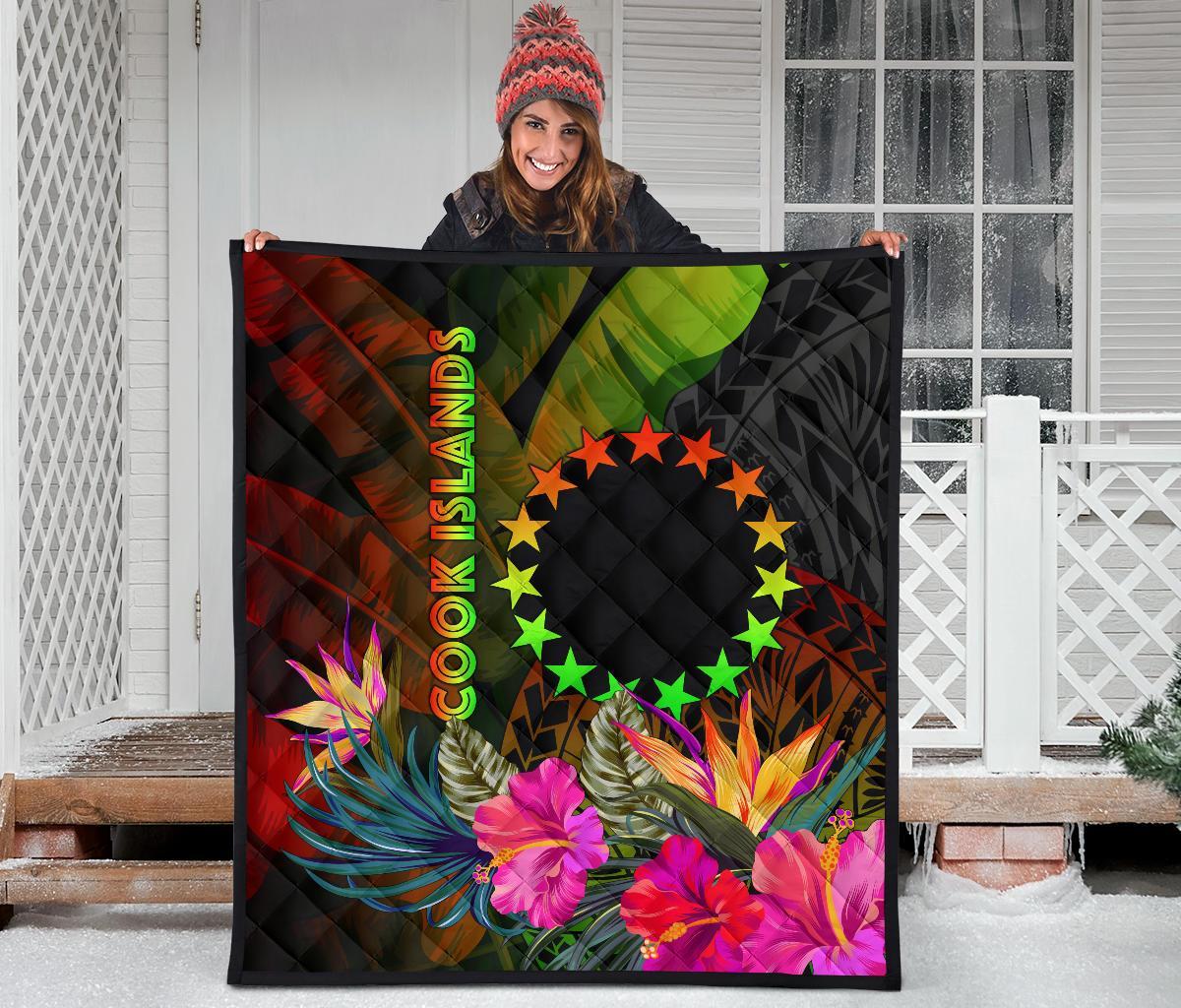 Cook Islands Polynesian Premium Quilt - Hibiscus and Banana Leaves - Polynesian Pride