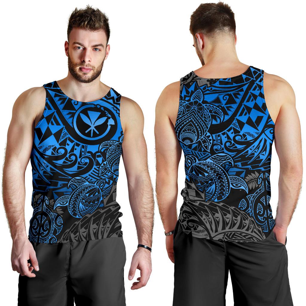 Polynesian Hawaii (Kanaka Maoli) Men's Tank Top - Blue Turtle Hibiscus Flowing - Polynesian Pride