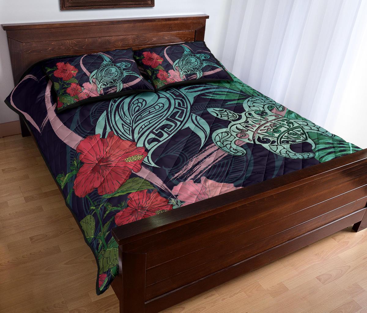 Hawaii Turtles Hibiscus Valentine Quilt Bed Set - Tropical Style - AH - Polynesian Pride