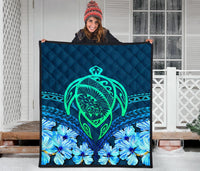 Hawaii Turtle Hibiscus Premium Quilt - Choco Style - Polynesian Pride