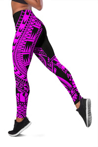 Tahiti Women Leggings Polynesian Pattern Pink - Polynesian Pride
