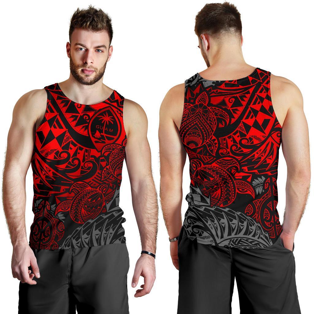Guam Polynesian Tank Top (Men) - Red Turtle Flowing - Polynesian Pride