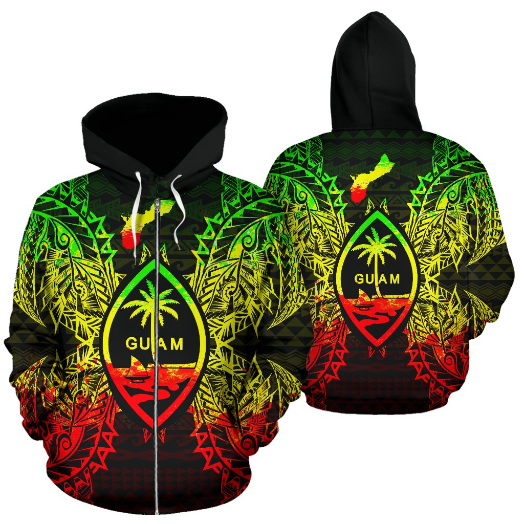 Guam Polynesian All Over Zip up Hoodie Map Reggae Unisex Reggae - Polynesian Pride