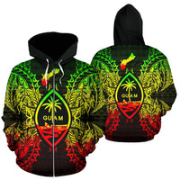 Guam Polynesian All Over Zip up Hoodie Map Reggae Unisex Reggae - Polynesian Pride