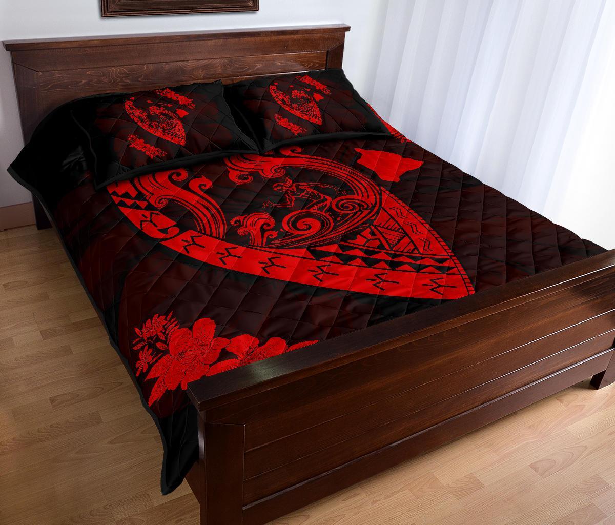 Hawaii Hibiscus Banzai Surfing Quilt Bed Set Red - Polynesian Pride