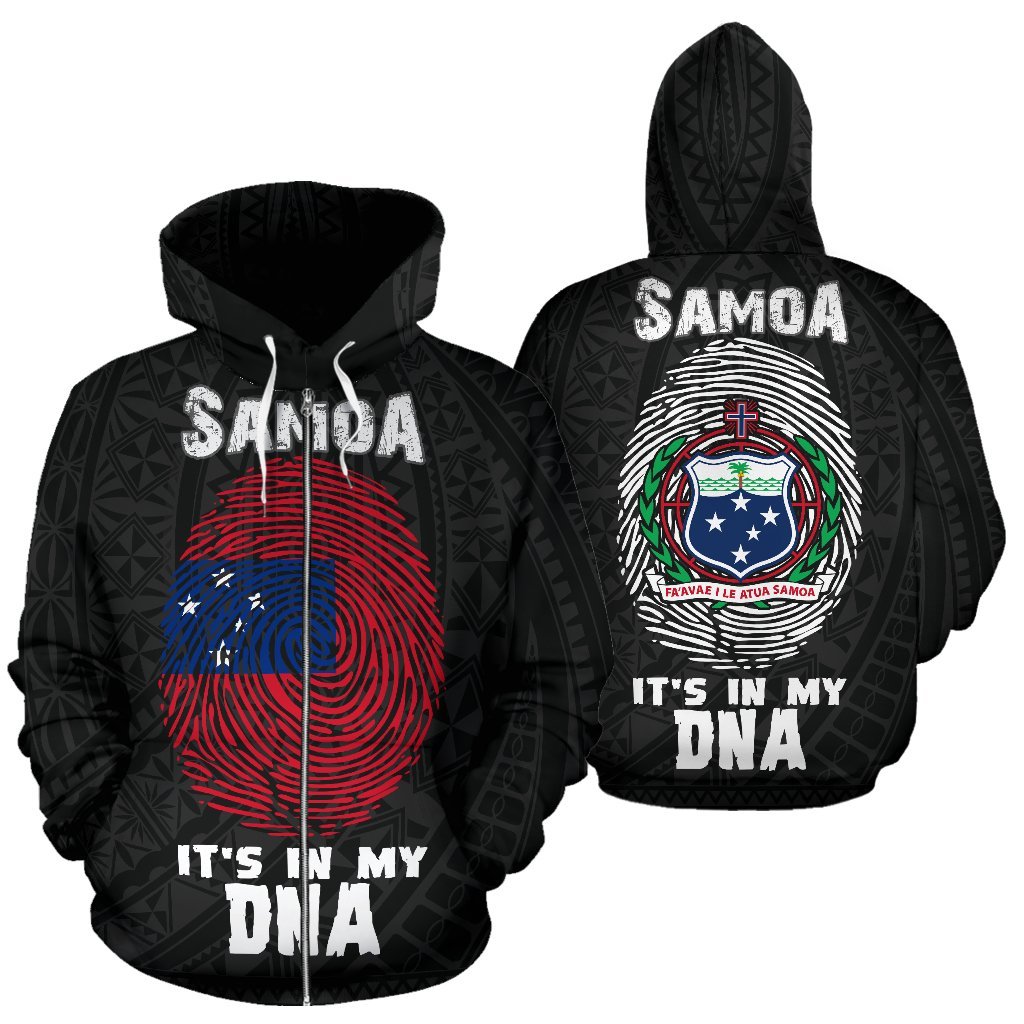 Samoa Zip up Hoodie Samoa Flag Coat of Arms Is In My DNA Unisex Black - Polynesian Pride