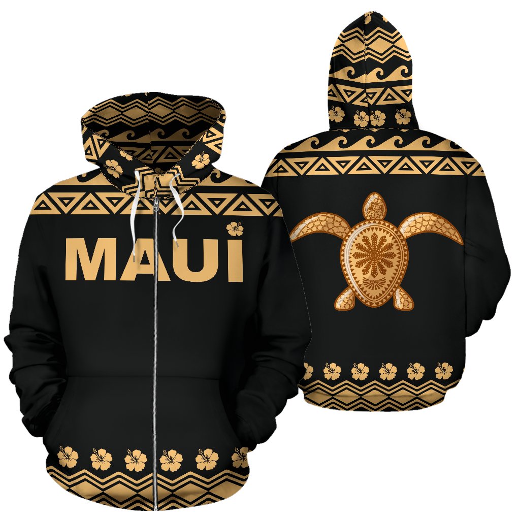 Maui All Over Zip up Hoodie Polynesian Turtle Hoodie Unisex Black - Polynesian Pride