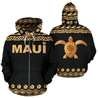 Maui All Over Zip up Hoodie Polynesian Turtle Hoodie Unisex Black - Polynesian Pride
