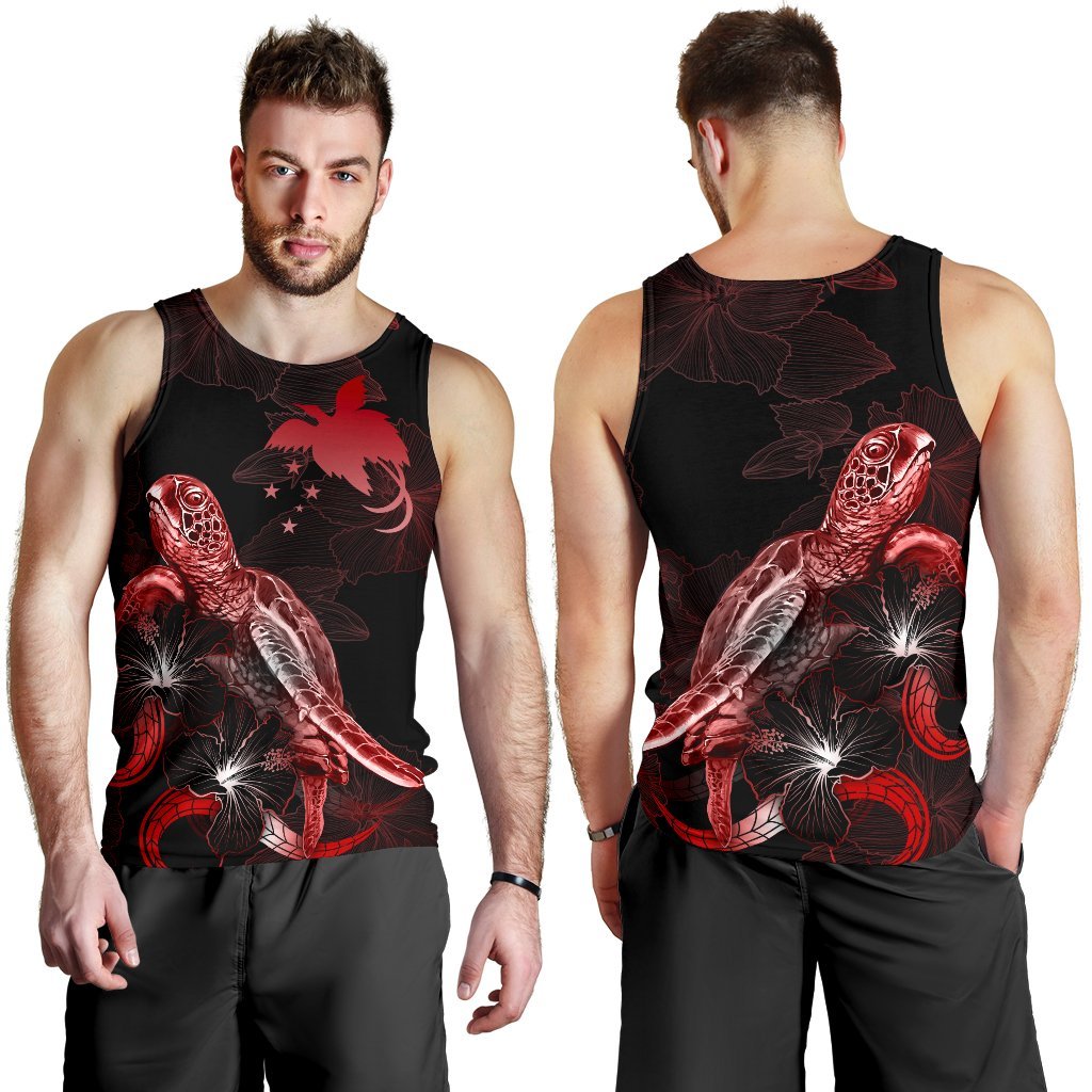 Papua New Guinea Men Tank Top - Turtle With Blooming Hibiscus Red - Polynesian Pride