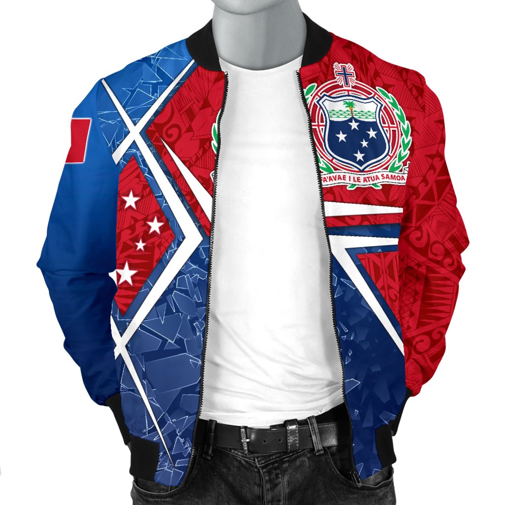 Samoa Men's Bomber Jacket - Samoa Flag with Polynesian Patterns - Polynesian Pride