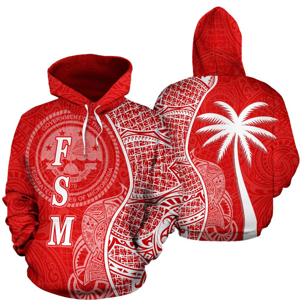 Federated States of Micronesian Polynesian Hoodie Coconut Tree Red nd White Unisex Red - Polynesian Pride