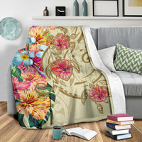 Hawaii Triple Marble Turtle Polynesian Hibiscus Premium Blanket - AH - Benjamin Style - Beige - Polynesian Pride