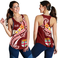 Fiji Women's Racerback Tank - Fiji Seal Polynesian Patterns Plumeria (Red) - Polynesian Pride