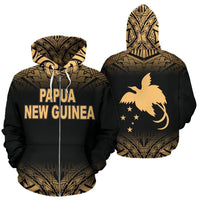 Papua New Guinea Polynesian All Over Zip up Hoodie Gold Fog Unisex Black - Gold - Polynesian Pride