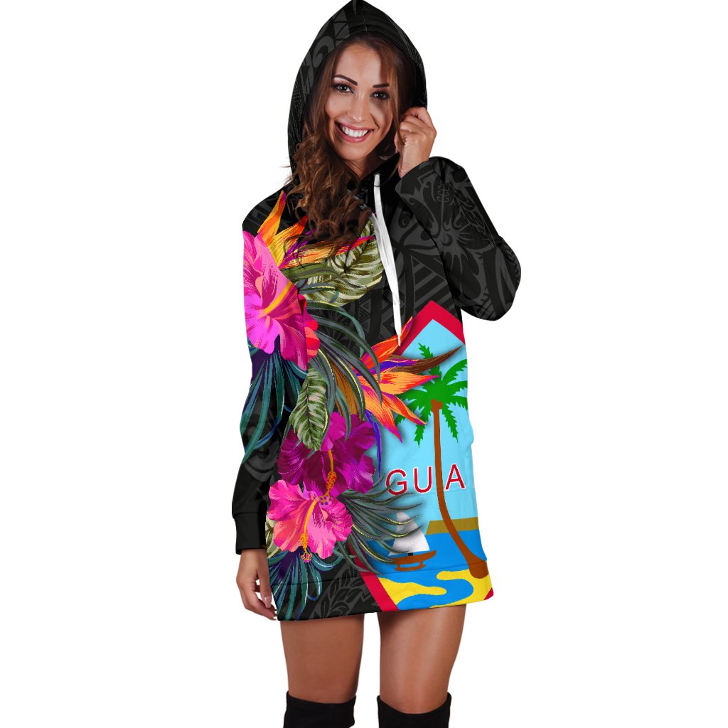 Guam Women's Hoodie Dress - Hibiscus Polynesian Pattern - Polynesian Pride