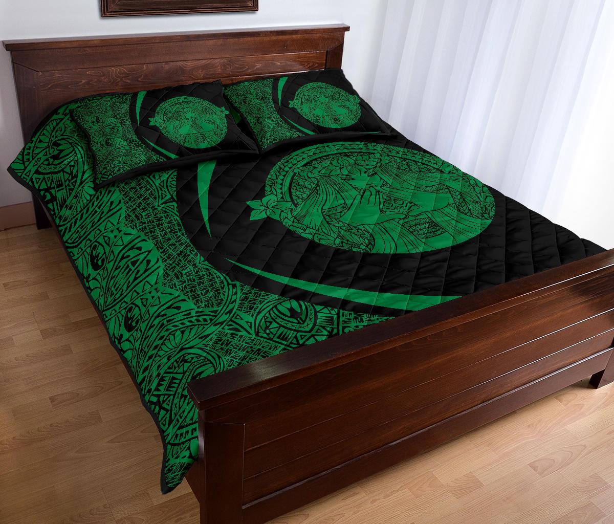 Hawaii Polynesian Pele Mauna Kea Quilt Bed Set Circle Style Green - Polynesian Pride