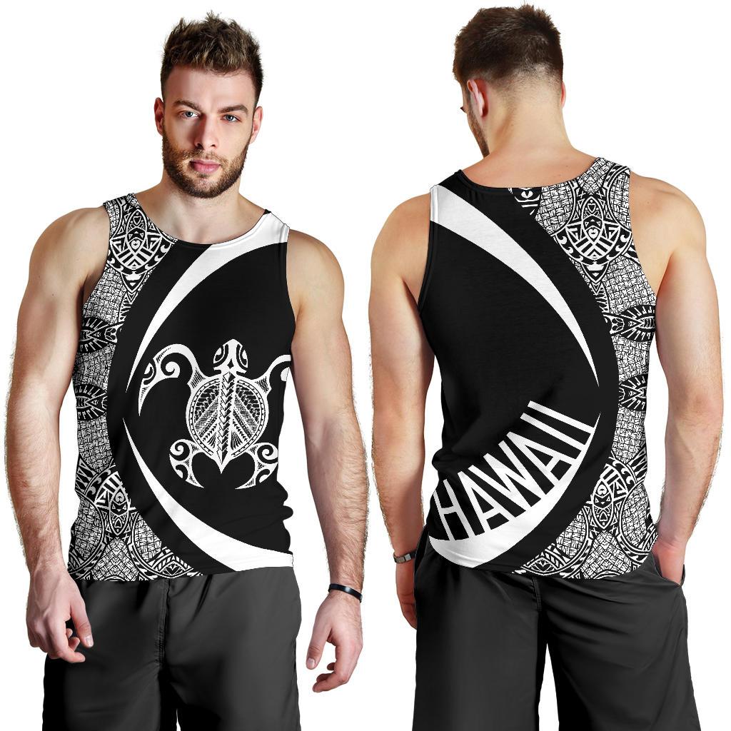 Hawaii Turtle White Polynesian Men's Tank Top - Circle Style White - Polynesian Pride