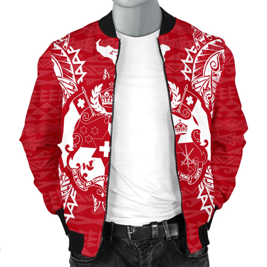 Tonga Polynesian Men's Bomber Jacket Map Red White - Polynesian Pride