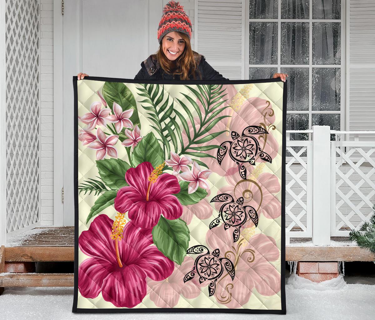 Hawaii Turtle Hibiscus Plumeria Beige Style - Premium Quilts AH - Polynesian Pride