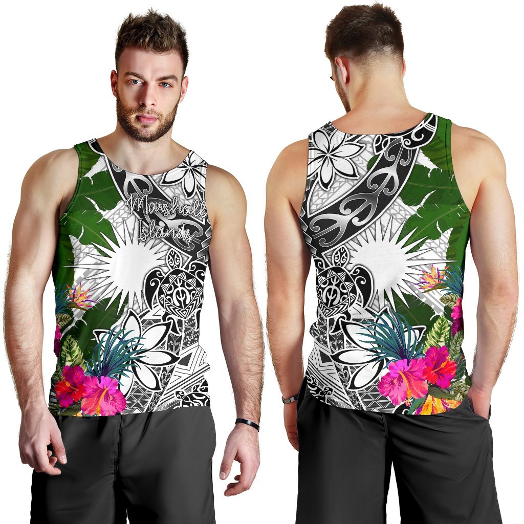 Marshall Islands Men's Tank Top White - Turtle Plumeria Banana Leaf - Polynesian Pride