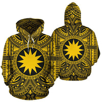 Nauru ll Over Hoodie Nauru Coat of rms Polynesian Gold Black - Polynesian Pride