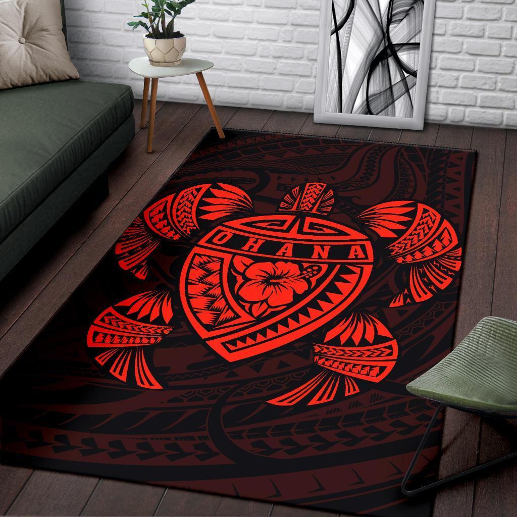 Hawaiian Map Turtle Ohana Hibiscus Kakau Polynesian Rug AH - Polynesian Pride