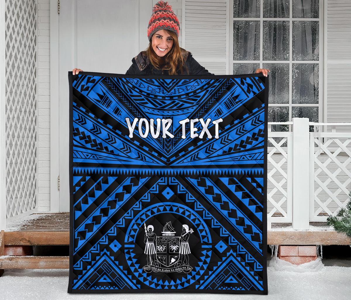 Fiji Personalised Premium Quilt - Fiji Seal With Polynesian Tattoo Style ( Blue) - Polynesian Pride