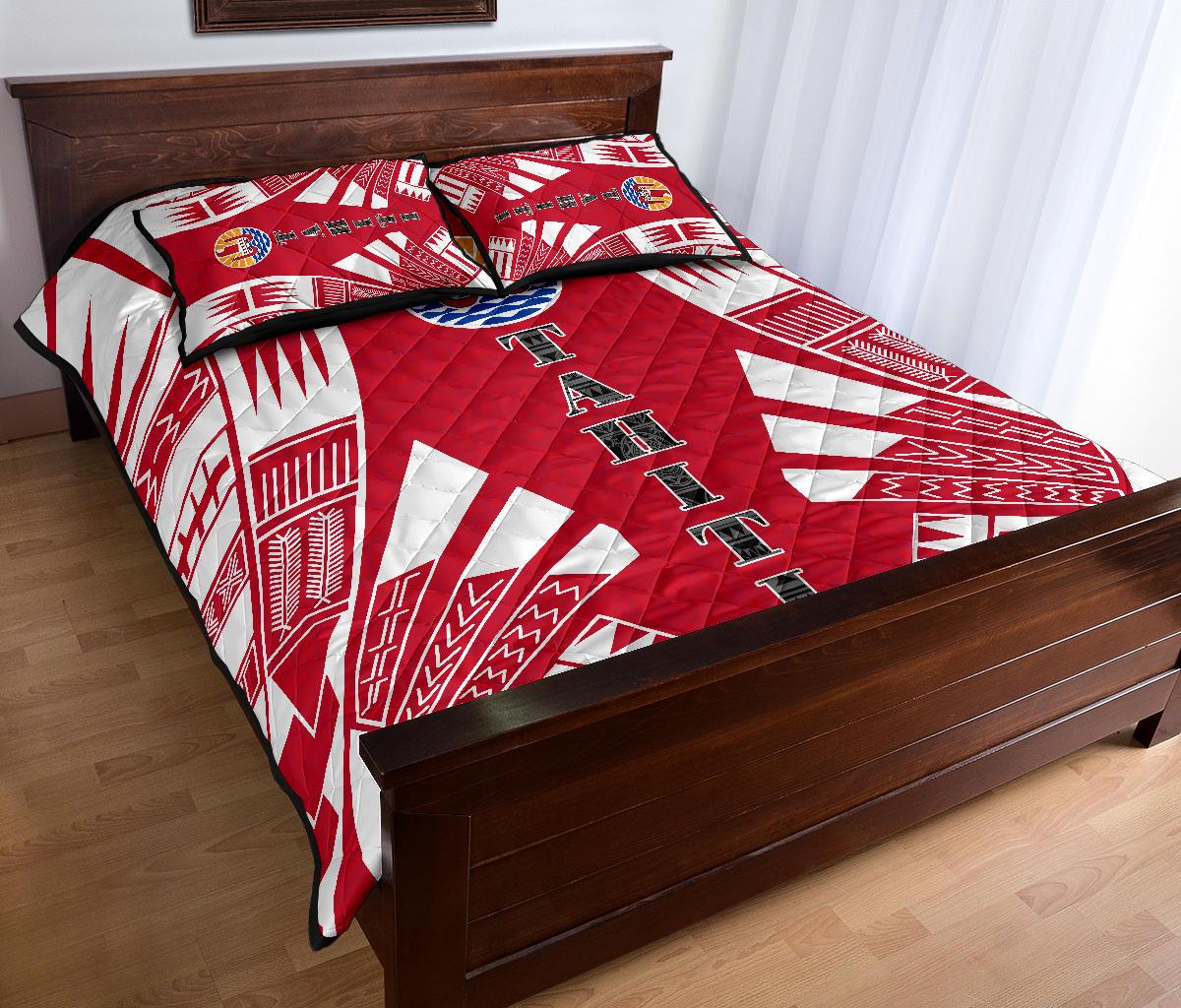 Tahiti Polynesian Quilt Bed Set - Tahiti Flag Red Tattoo - Polynesian Pride