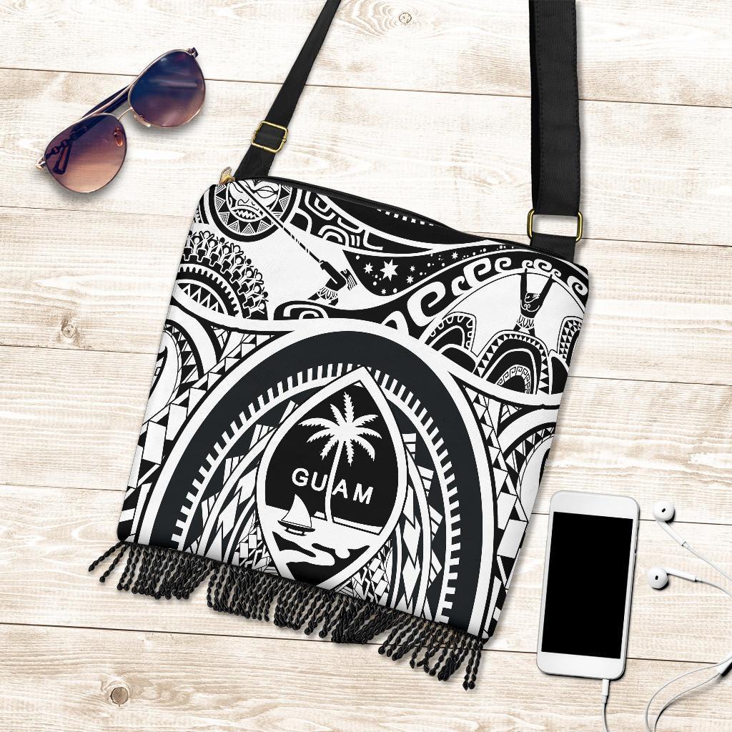 Polynesian Boho Handbags - Guam Flag, Seal with Maui Moana Tattoo One Style One Size White - Polynesian Pride