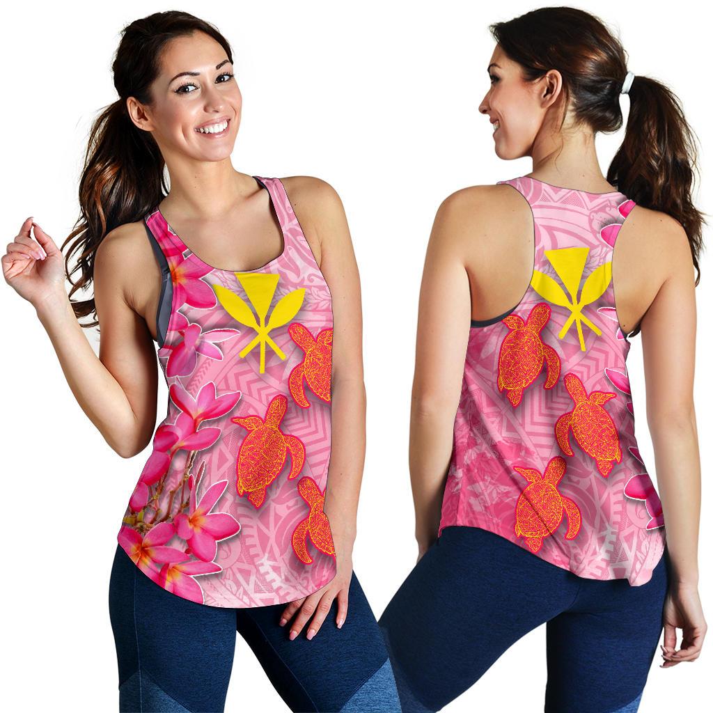 Hawaii Women's Racerback Tank - Polynesian Pink Plumeria Turtle - Polynesian Pride