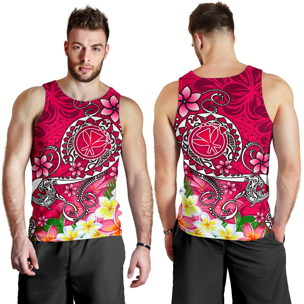 Hawaii Men's Tank Top - Turtle Plumeria Polynesian Tattoo Pink Color Pink - Polynesian Pride