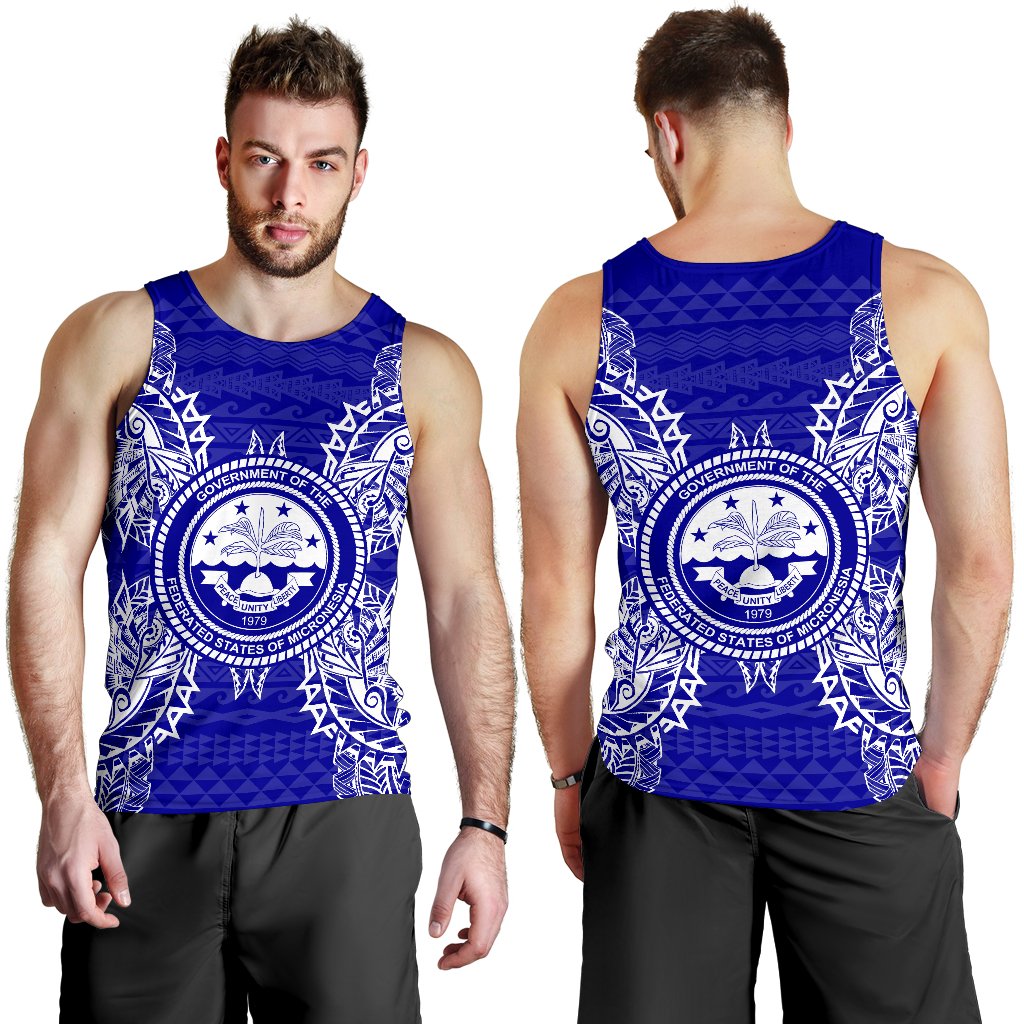Federated States Of Micronesian Polynesian Men Tank Top Map Blue - Polynesian Pride